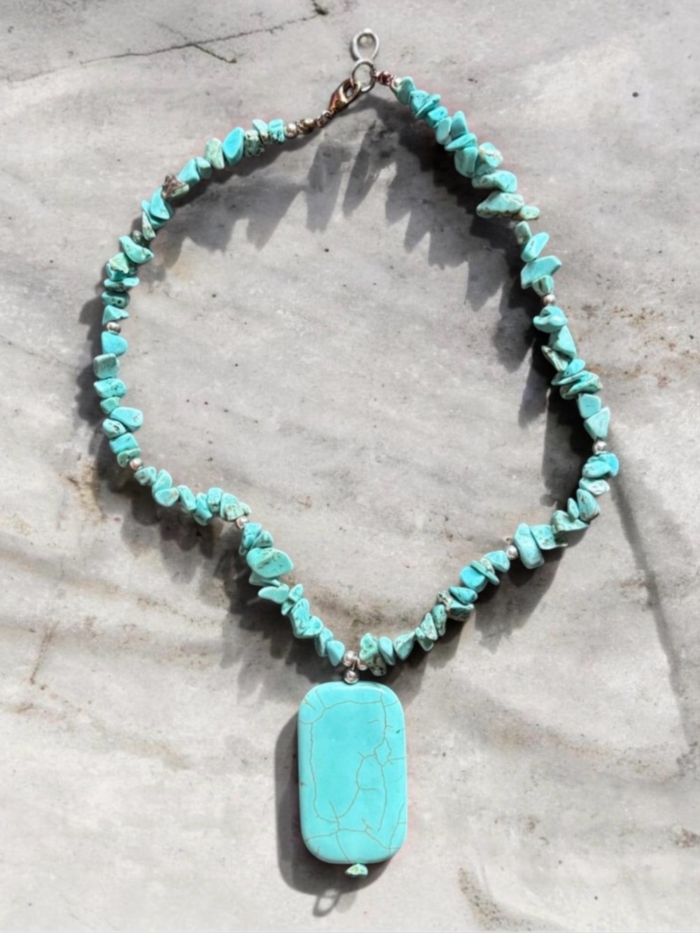 Turquoise & Howlite Pendant Necklace | 16 IN Boho Chip Chain